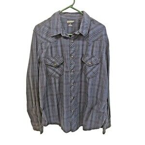 AriZona Jean Co. Men's Blue Plaid Long Sleeve Snap Button-Up Shirt XL Pockets